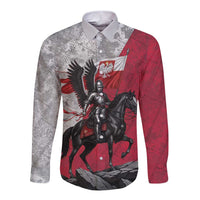 Poland Winged Hussar Warrior Long Sleeve Button Shirt Polska Flag Armor Spirit