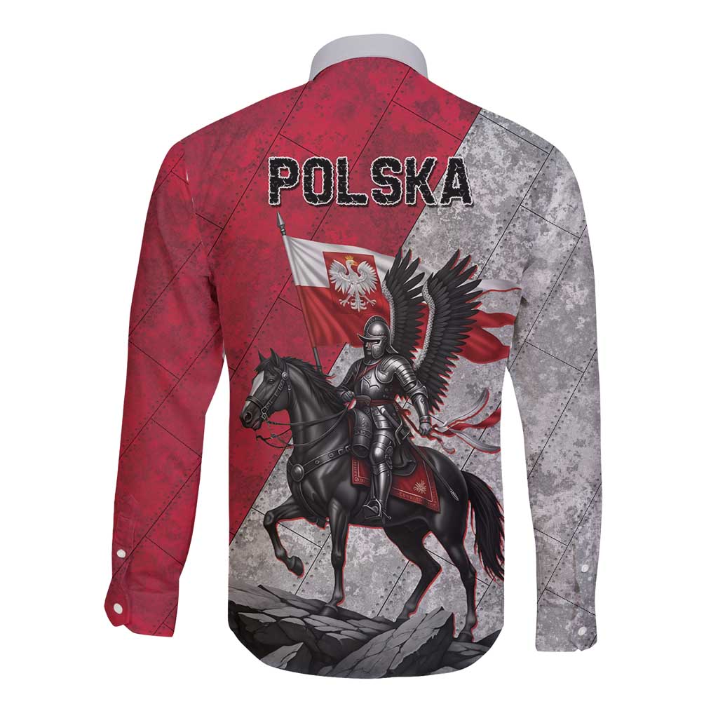 Poland Winged Hussar Warrior Long Sleeve Button Shirt Polska Flag Armor Spirit