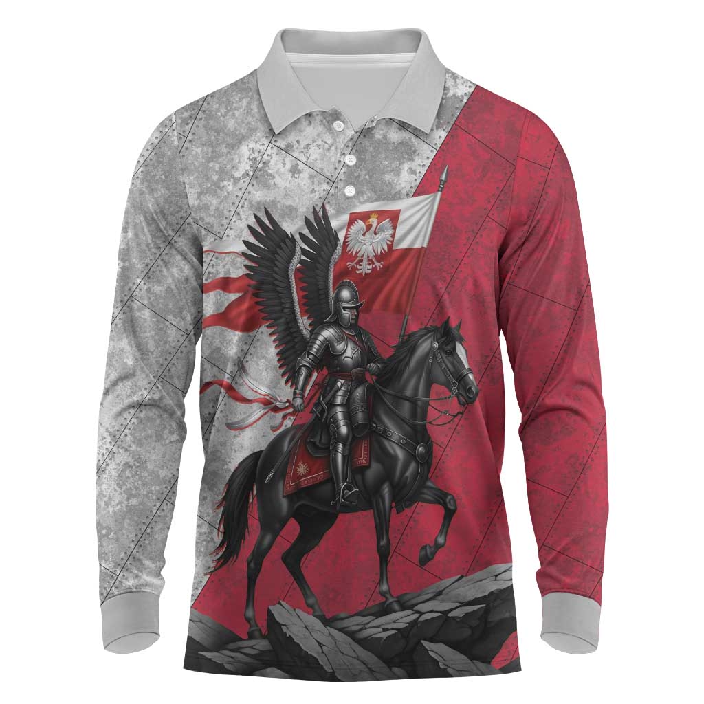 Poland Winged Hussar Warrior Long Sleeve Polo Shirt Polska Flag Armor Spirit