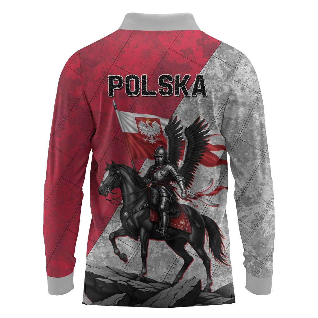 Poland Winged Hussar Warrior Long Sleeve Polo Shirt Polska Flag Armor Spirit