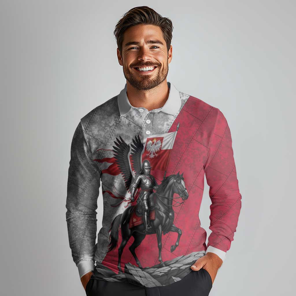 Poland Winged Hussar Warrior Long Sleeve Polo Shirt Polska Flag Armor Spirit