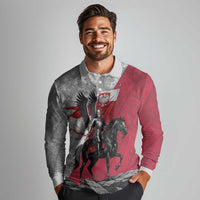Poland Winged Hussar Warrior Long Sleeve Polo Shirt Polska Flag Armor Spirit