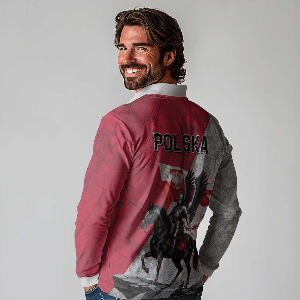 Poland Winged Hussar Warrior Long Sleeve Polo Shirt Polska Flag Armor Spirit