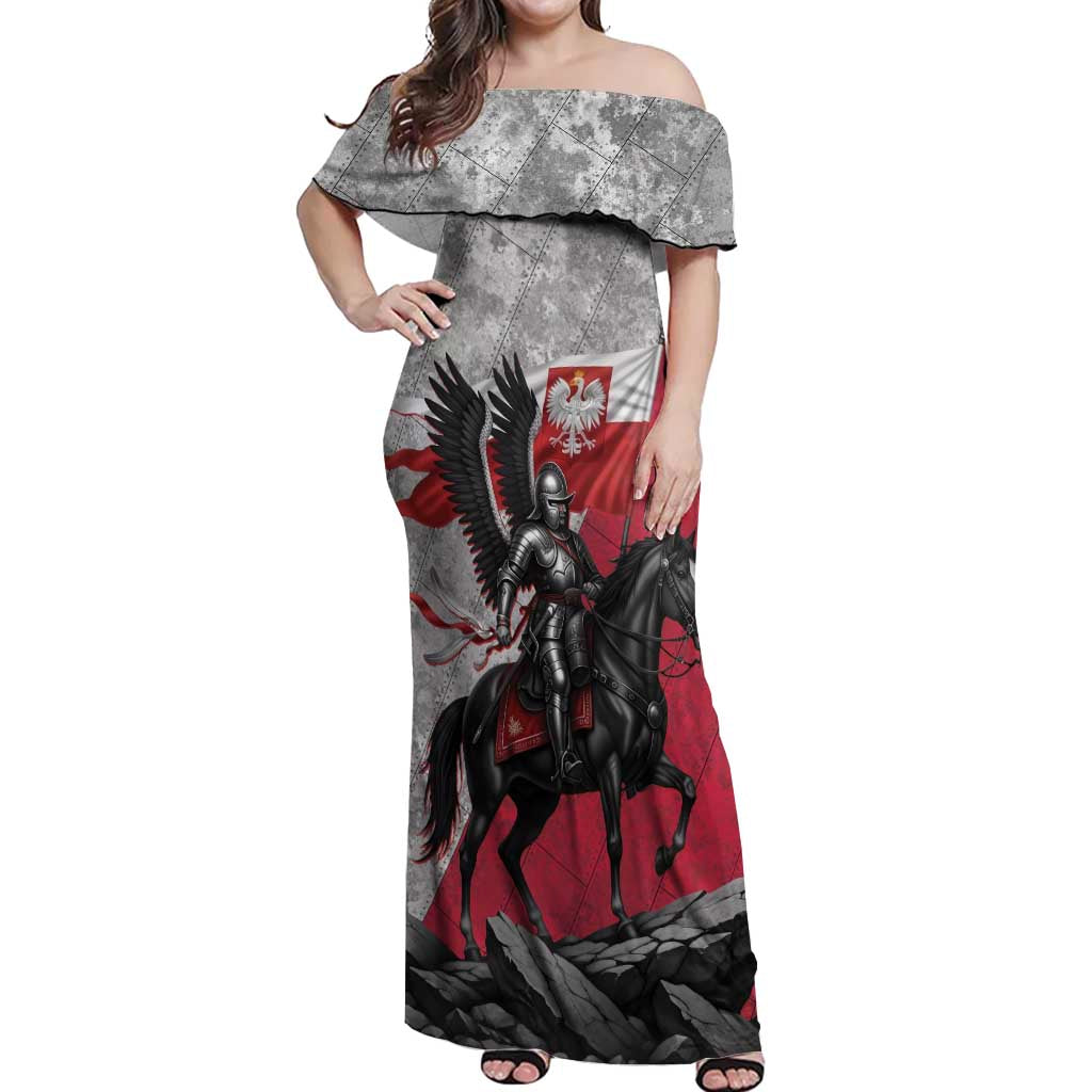 Poland Winged Hussar Warrior Off Shoulder Maxi Dress Polska Flag Armor Spirit