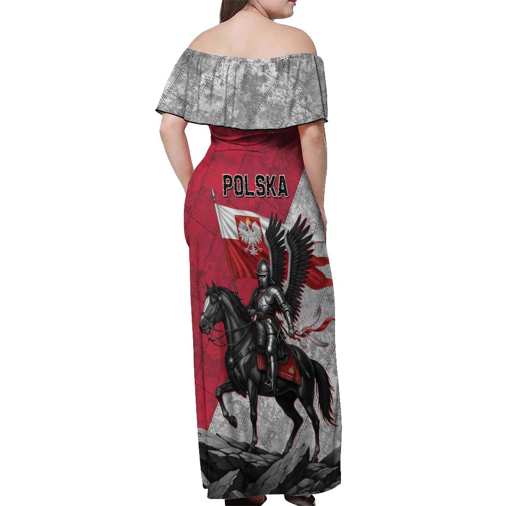 Poland Winged Hussar Warrior Off Shoulder Maxi Dress Polska Flag Armor Spirit