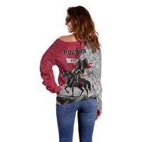 Poland Winged Hussar Warrior Off Shoulder Sweater Polska Flag Armor Spirit