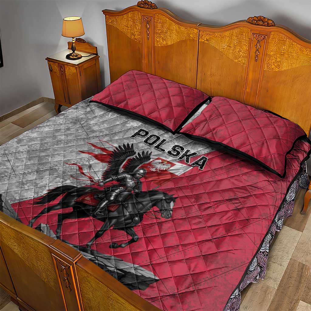 Poland Winged Hussar Warrior Quilt Bed Set Polska Flag Armor Spirit