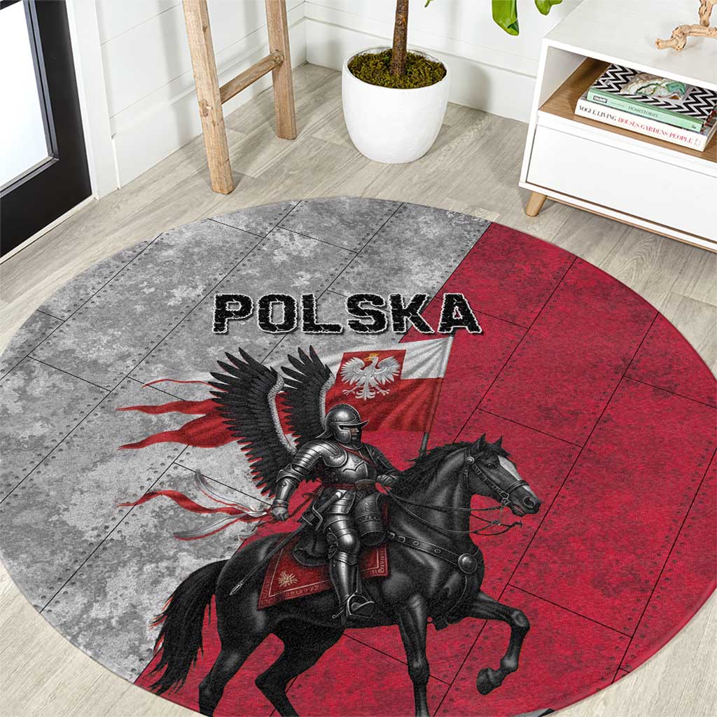 Poland Winged Hussar Warrior Round Carpet Polska Flag Armor Spirit