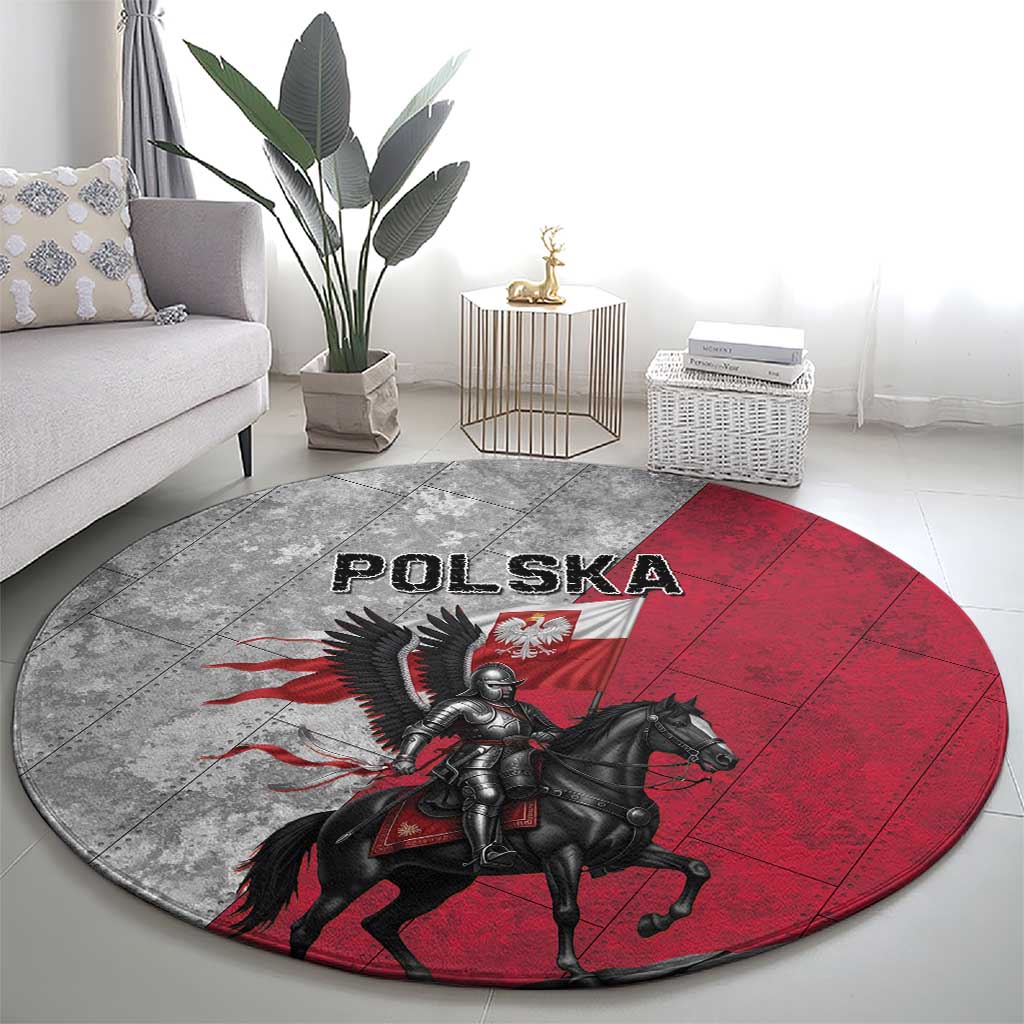 Poland Winged Hussar Warrior Round Carpet Polska Flag Armor Spirit