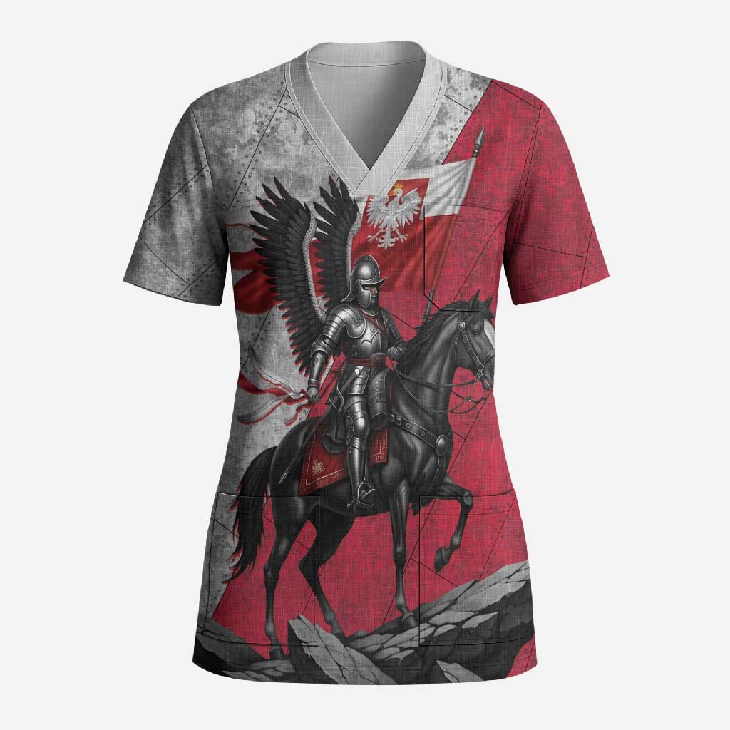Poland Winged Hussar Warrior Scrub Top Polska Flag Armor Spirit