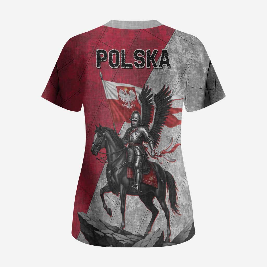 Poland Winged Hussar Warrior Scrub Top Polska Flag Armor Spirit