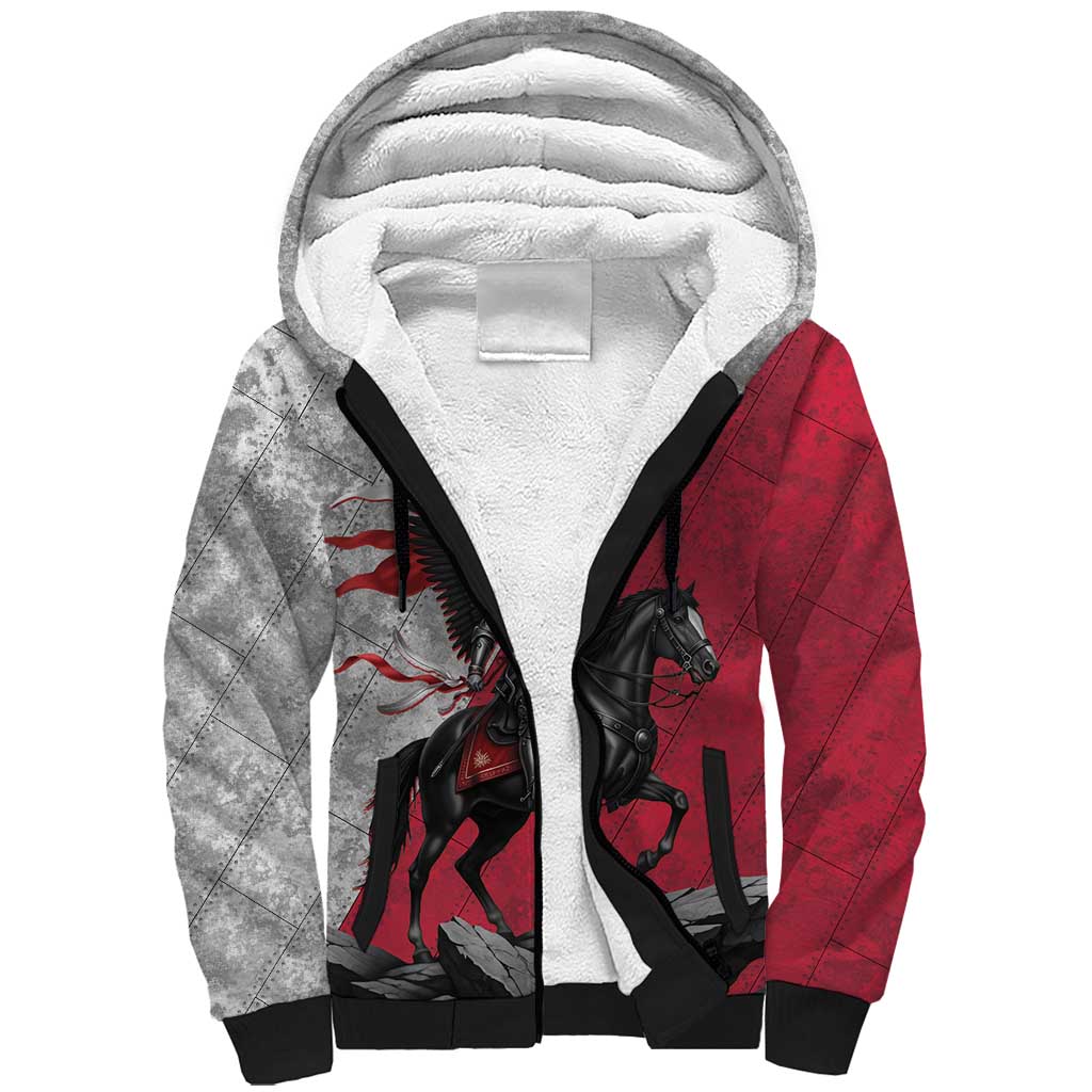 Poland Winged Hussar Warrior Sherpa Hoodie Polska Flag Armor Spirit