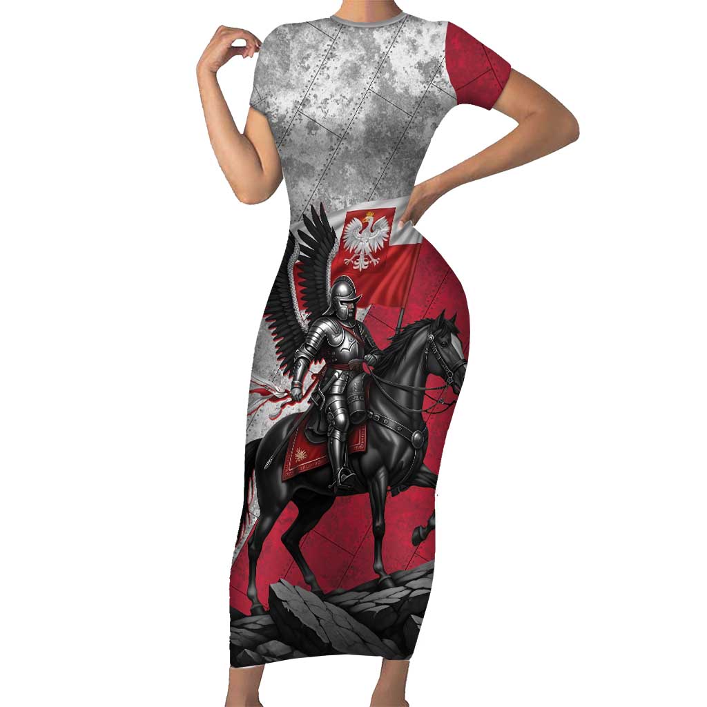 Poland Winged Hussar Warrior Short Sleeve Bodycon Dress Polska Flag Armor Spirit