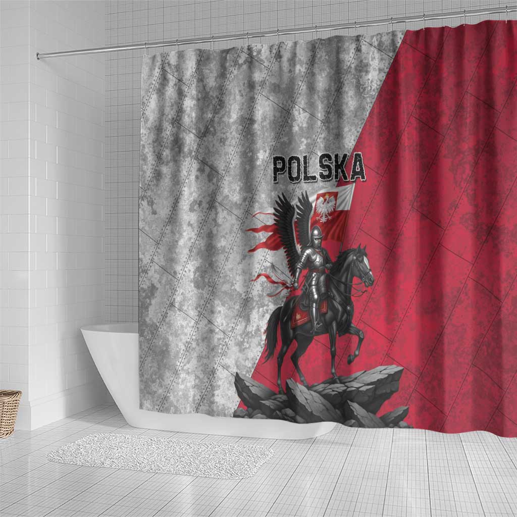 Poland Winged Hussar Warrior Shower Curtain Polska Flag Armor Spirit