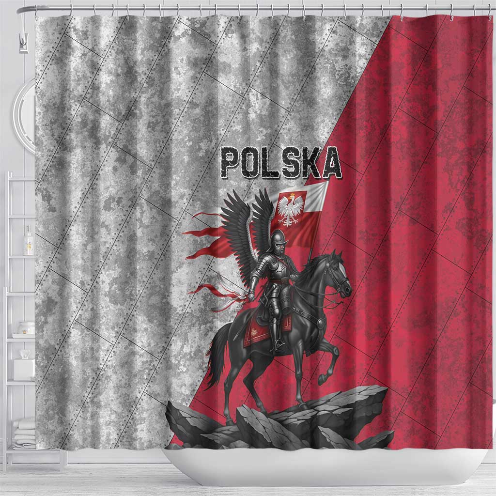 Poland Winged Hussar Warrior Shower Curtain Polska Flag Armor Spirit
