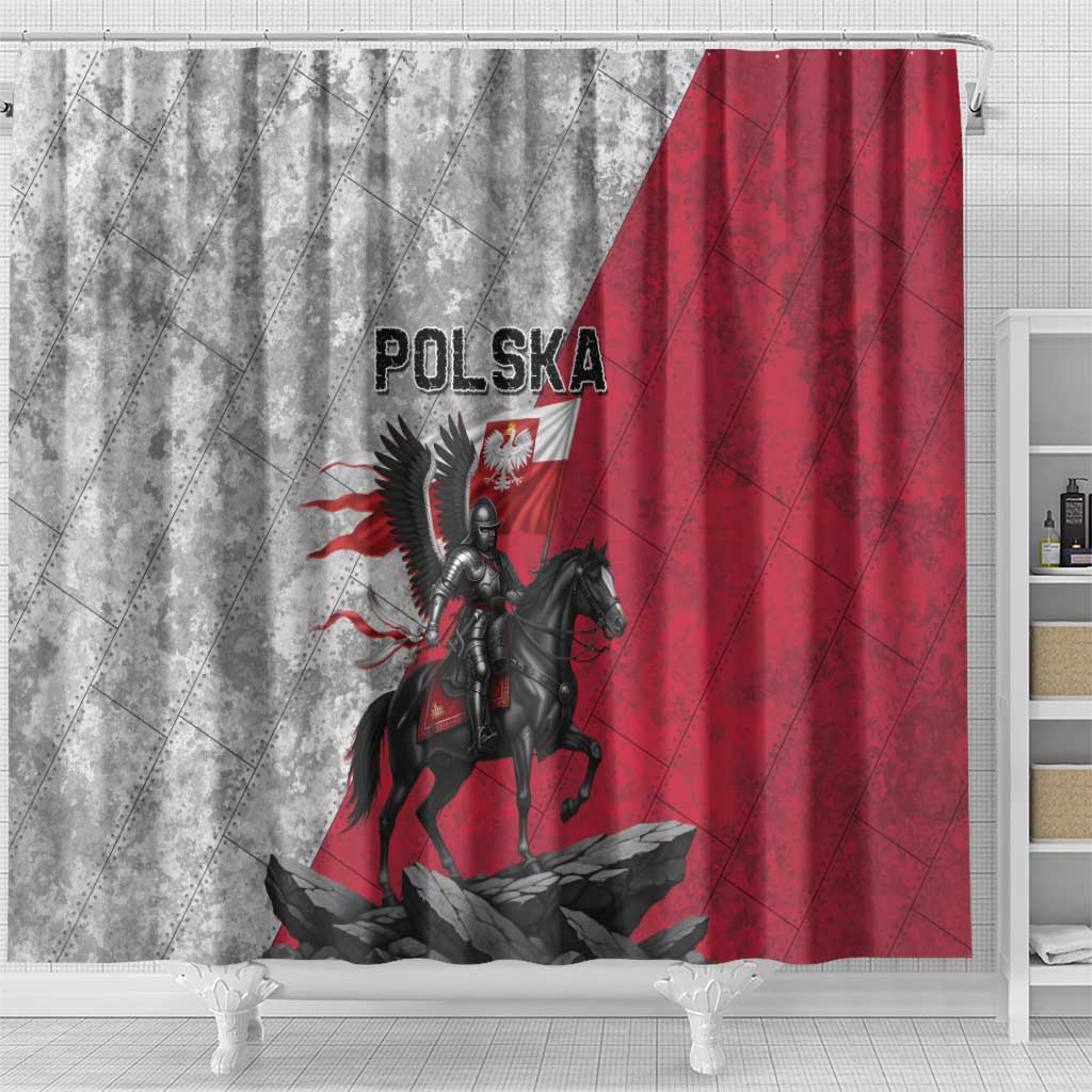 Poland Winged Hussar Warrior Shower Curtain Polska Flag Armor Spirit