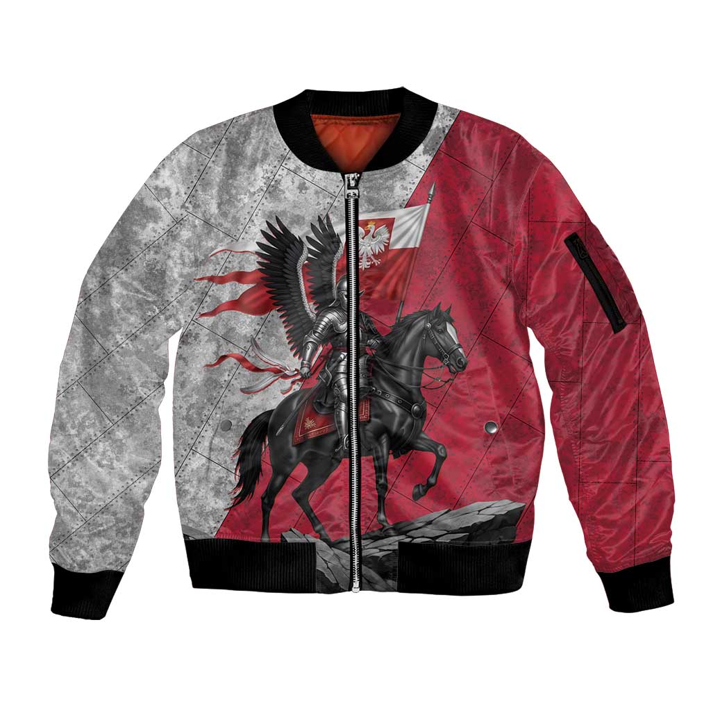 Poland Winged Hussar Warrior Sleeve Zip Bomber Jacket Polska Flag Armor Spirit