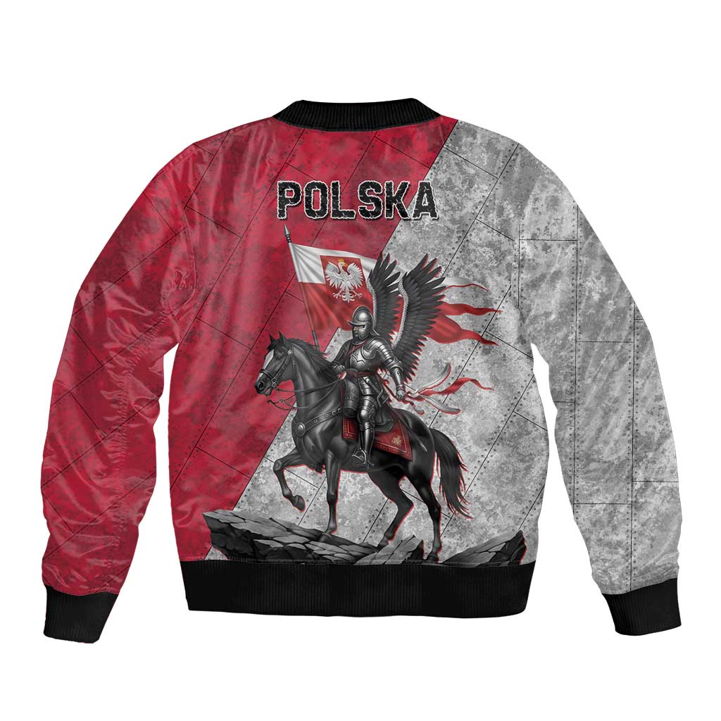 Poland Winged Hussar Warrior Sleeve Zip Bomber Jacket Polska Flag Armor Spirit