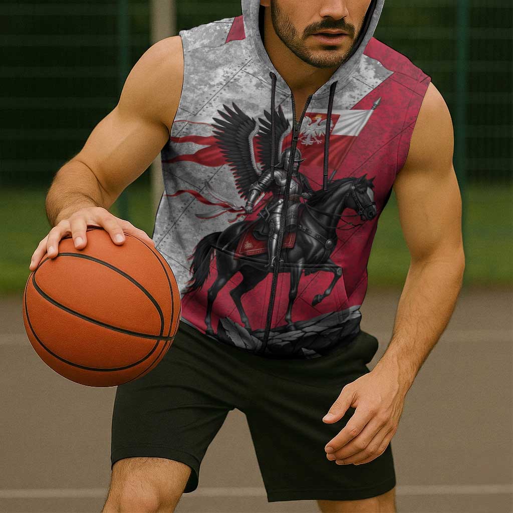 Poland Winged Hussar Warrior Sleeveless Zip Hoodie Polska Flag Armor Spirit