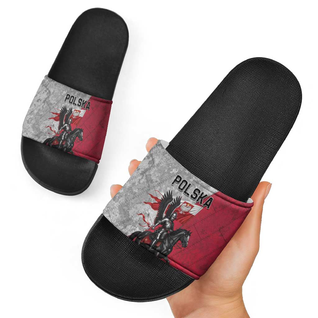 Poland Winged Hussar Warrior Slide Sandals Polska Flag Armor Spirit
