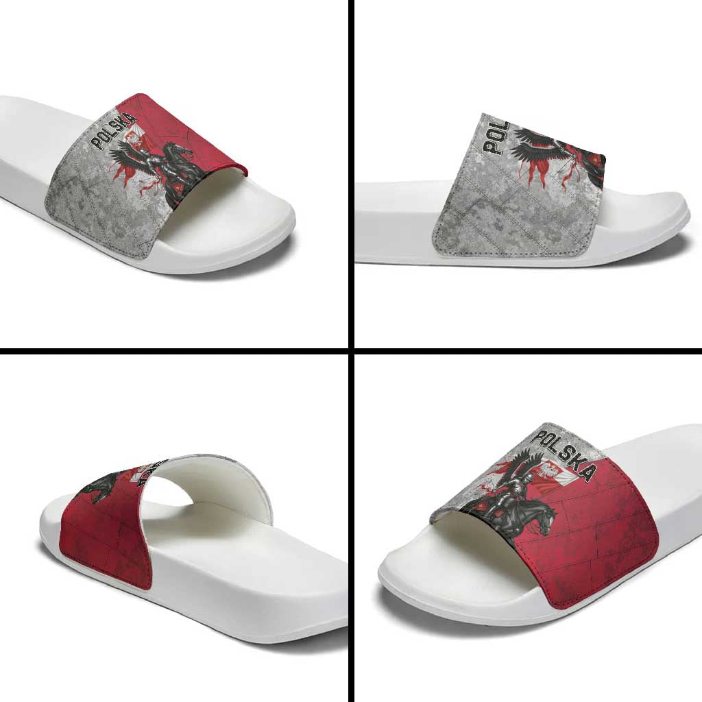 Poland Winged Hussar Warrior Slide Sandals Polska Flag Armor Spirit