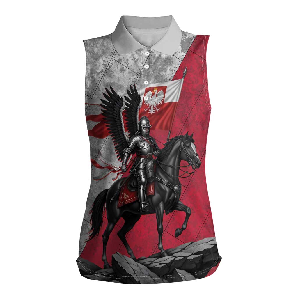 Poland Winged Hussar Warrior Women Sleeveless Polo Shirt Polska Flag Armor Spirit