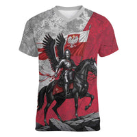 Poland Winged Hussar Warrior Women V-Neck T-Shirt Polska Flag Armor Spirit