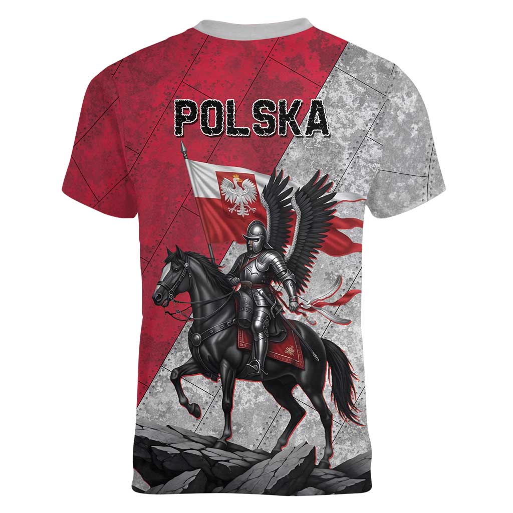 Poland Winged Hussar Warrior Women V-Neck T-Shirt Polska Flag Armor Spirit