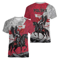 Poland Winged Hussar Warrior Women V-Neck T-Shirt Polska Flag Armor Spirit