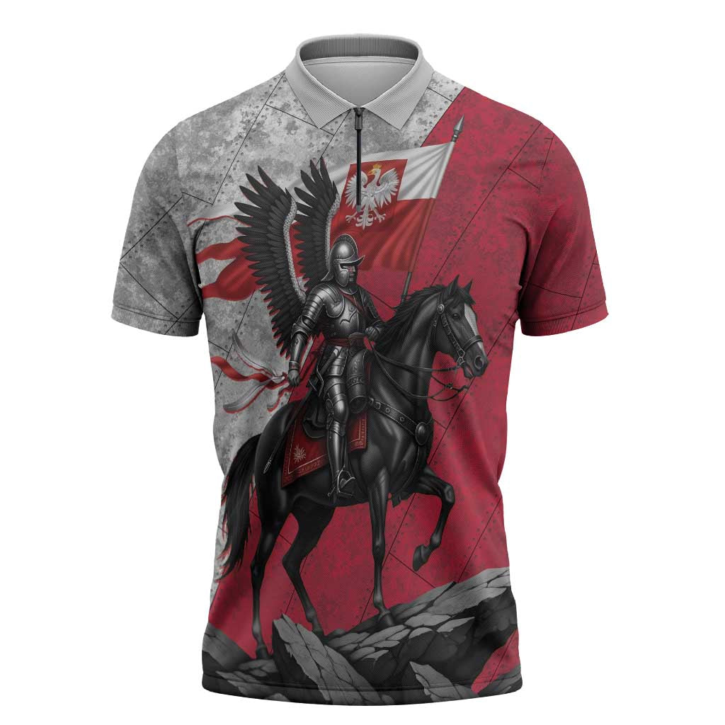 Poland Winged Hussar Warrior Zipper Polo Shirt Polska Flag Armor Spirit