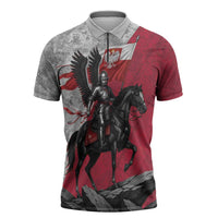 Poland Winged Hussar Warrior Zipper Polo Shirt Polska Flag Armor Spirit