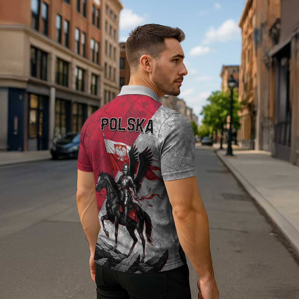 Poland Winged Hussar Warrior Zipper Polo Shirt Polska Flag Armor Spirit