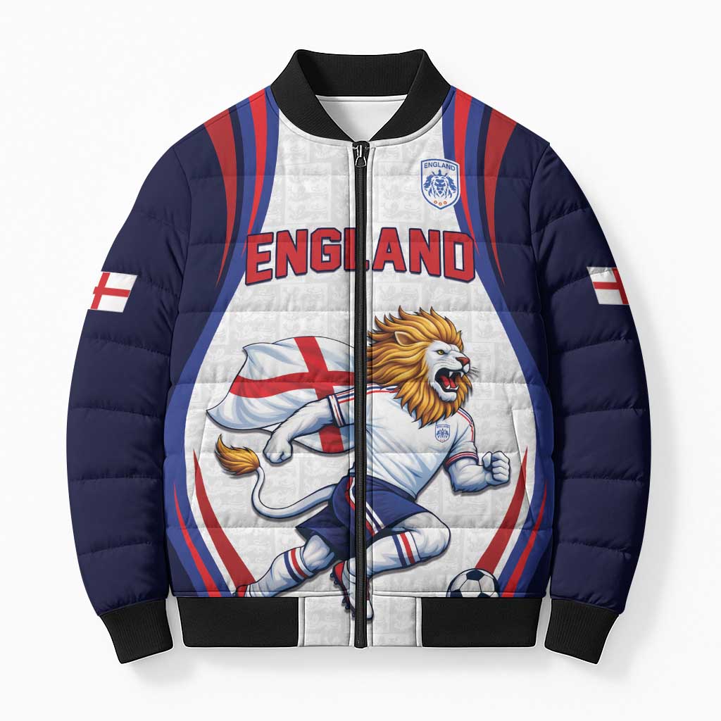 Custom World Football 2026 England Bomber Puffer Jacket Lion Mascot St George Cross Design