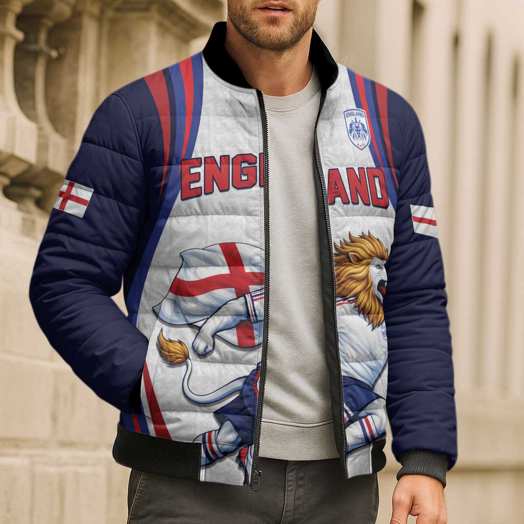Custom World Football 2026 England Bomber Puffer Jacket Lion Mascot St George Cross Design