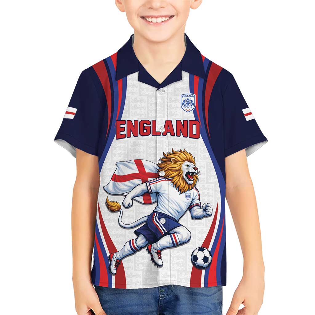 Custom World Football 2026 England Kid Hawaiian Shirt Lion Mascot St George Cross Design