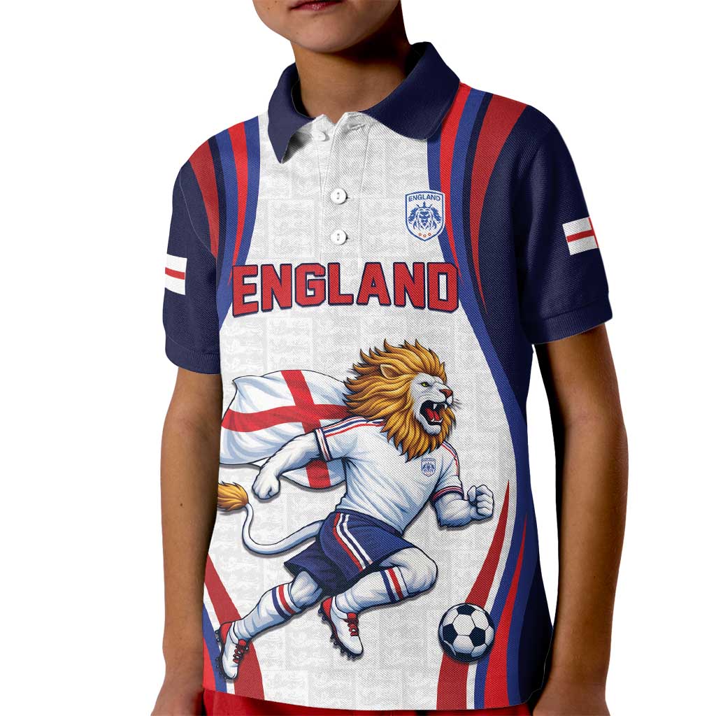 Custom World Football 2026 England Kid Polo Shirt Lion Mascot St George Cross Design