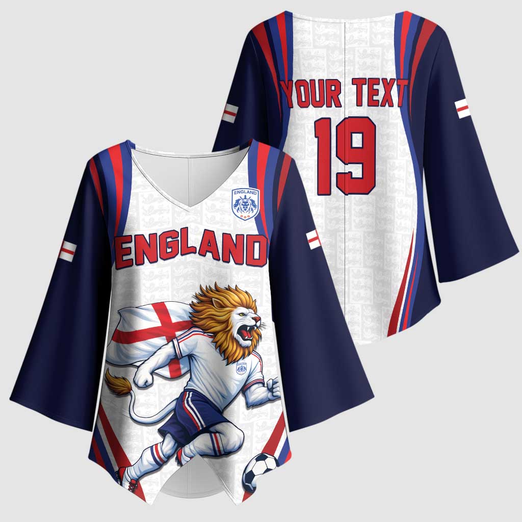 Custom World Football 2026 England Kimono Sleeve Blouse Lion Mascot St George Cross Design