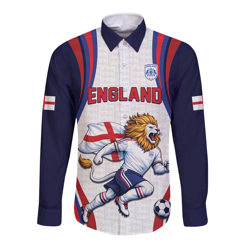Custom World Football 2026 England Long Sleeve Button Shirt Lion Mascot St George Cross Design