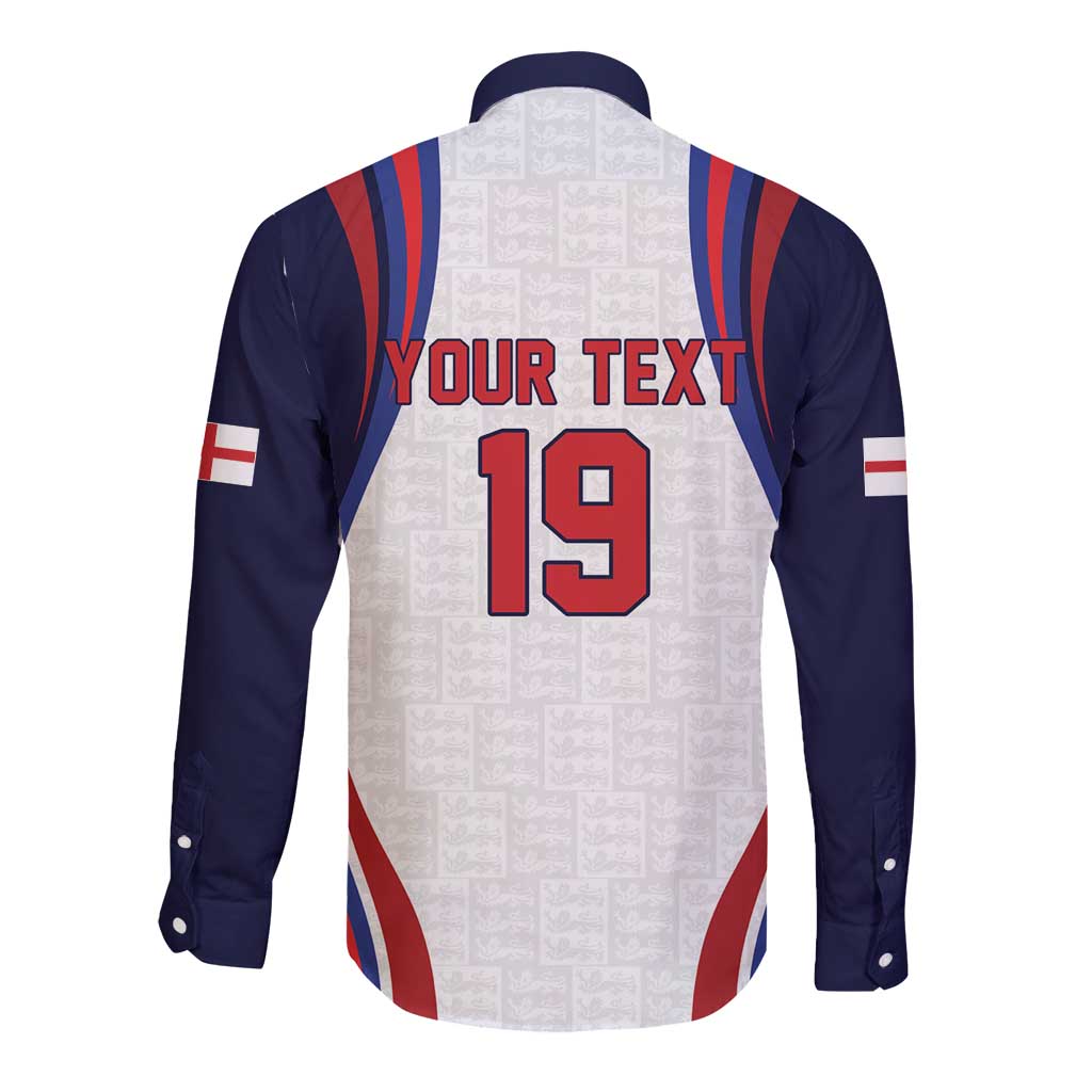 Custom World Football 2026 England Long Sleeve Button Shirt Lion Mascot St George Cross Design