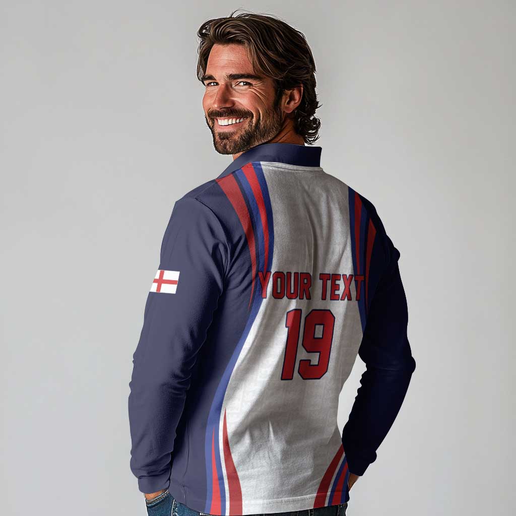 Custom World Football 2026 England Long Sleeve Polo Shirt Lion Mascot St George Cross Design