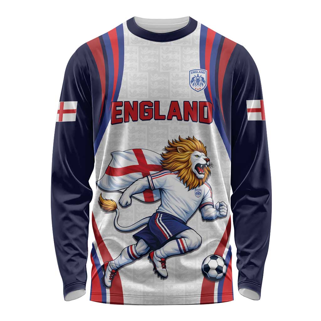 Custom World Football 2026 England Long Sleeve Shirt Lion Mascot St George Cross Design