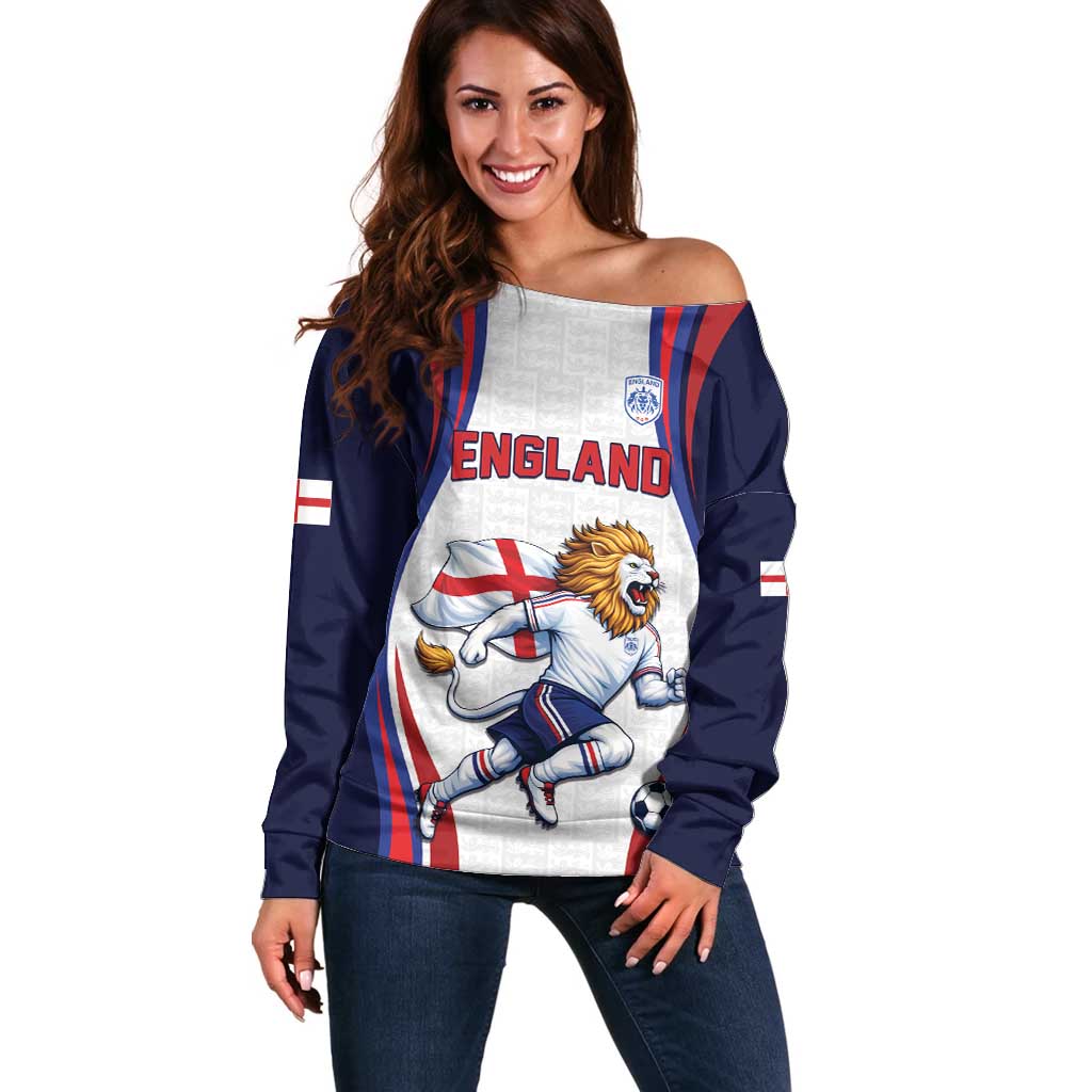 Custom World Football 2026 England Off Shoulder Sweater Lion Mascot St George Cross Design