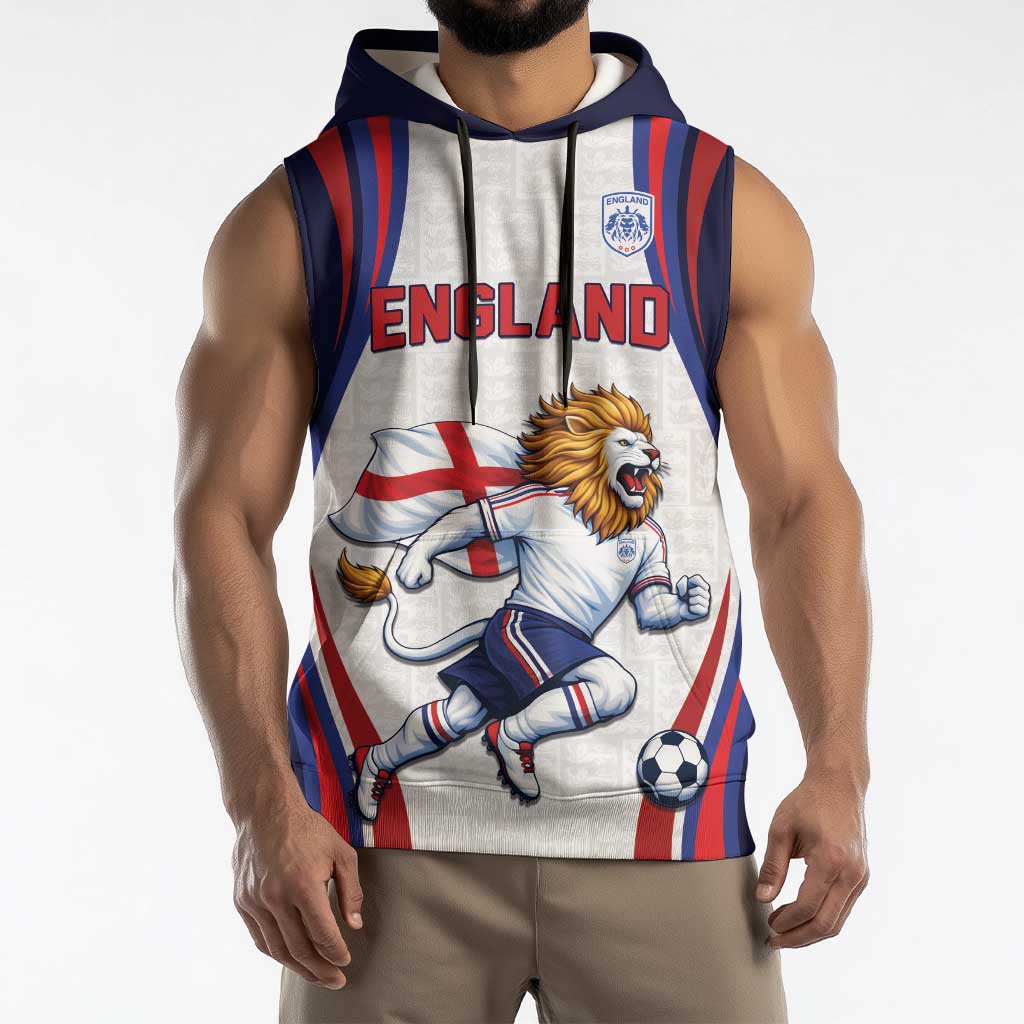 Custom World Football 2026 England Sleeveless Hoodie Lion Mascot St George Cross Design