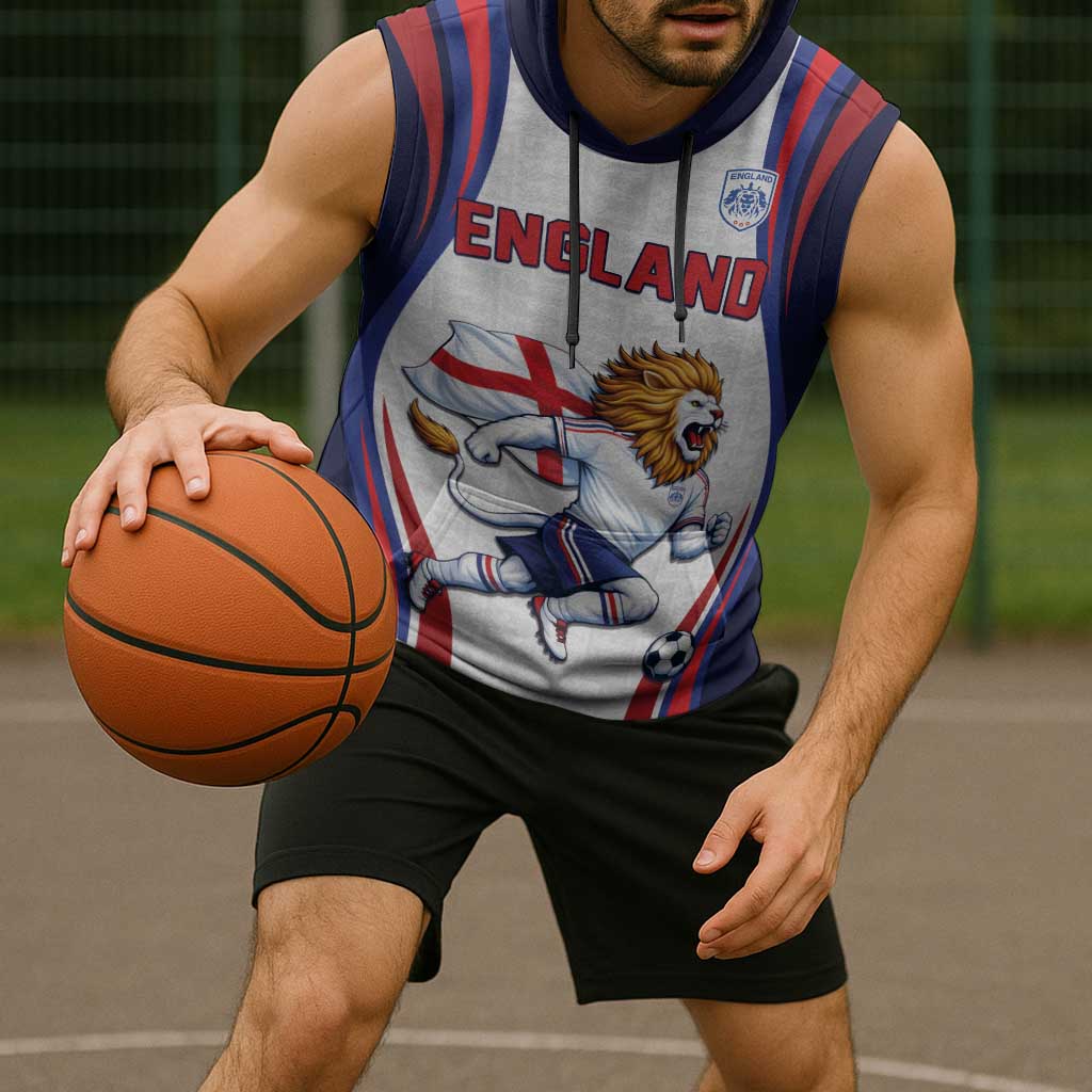 Custom World Football 2026 England Sleeveless Hoodie Lion Mascot St George Cross Design