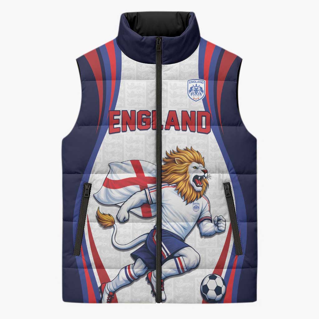 Custom World Football 2026 England Sleeveless Puffer Jacket Lion Mascot St George Cross Design