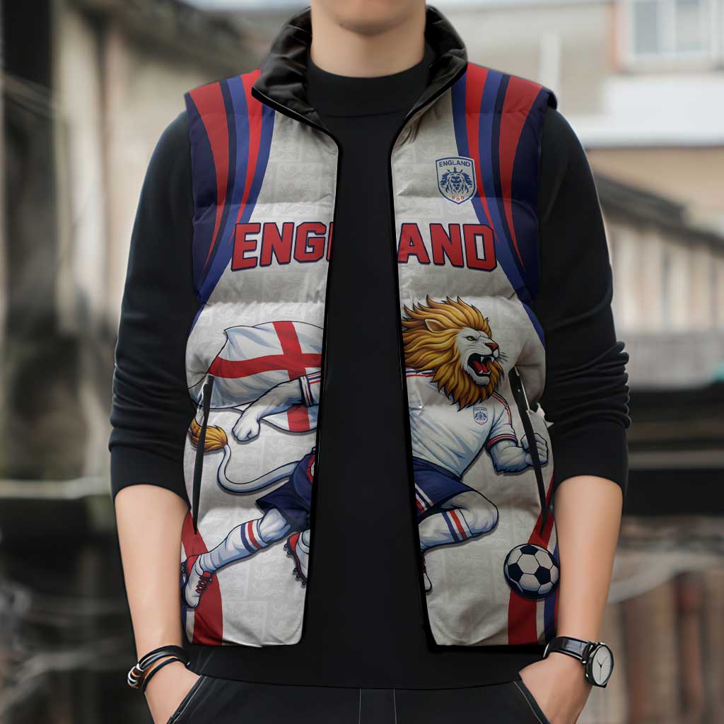 Custom World Football 2026 England Sleeveless Puffer Jacket Lion Mascot St George Cross Design