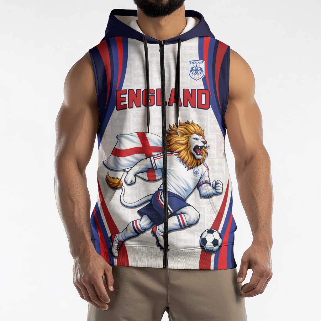 Custom World Football 2026 England Sleeveless Zip Hoodie Lion Mascot St George Cross Design