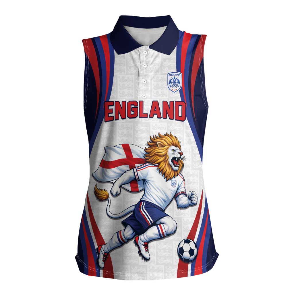 Custom World Football 2026 England Women Sleeveless Polo Shirt Lion Mascot St George Cross Design