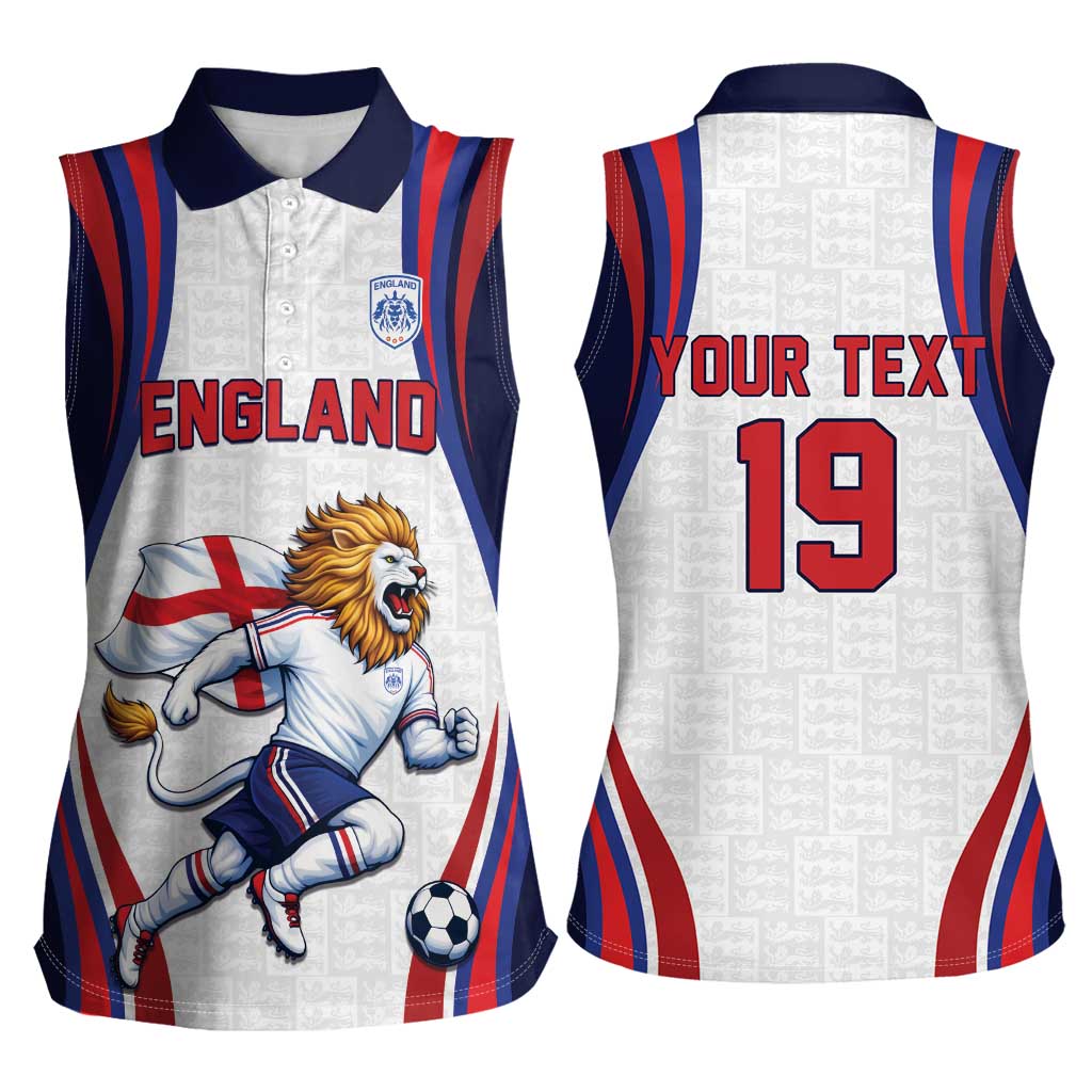 Custom World Football 2026 England Women Sleeveless Polo Shirt Lion Mascot St George Cross Design