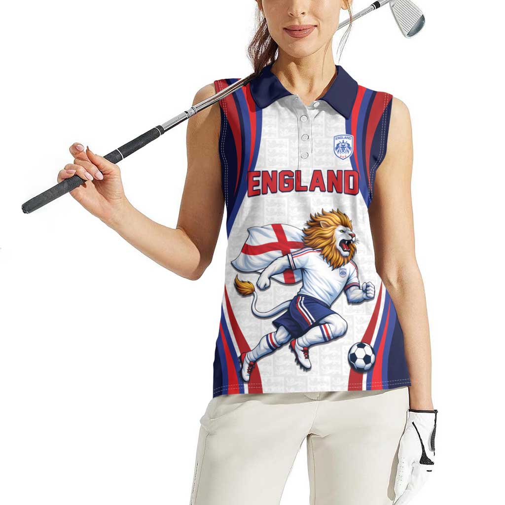 Custom World Football 2026 England Women Sleeveless Polo Shirt Lion Mascot St George Cross Design